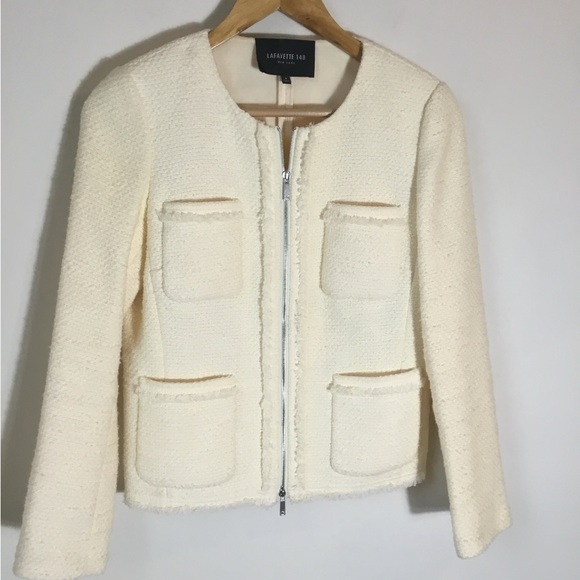 Lafayette 148 Custard Tweed Jacket with a Fringe hem - Picture 5 of 6